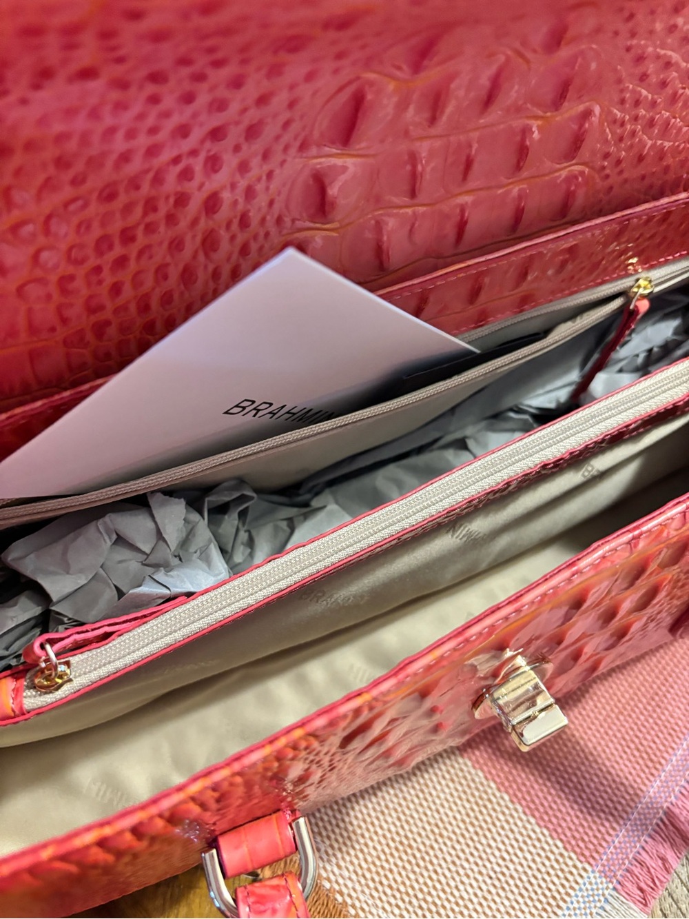 Brahmin Coral Pink Croc-Embossed Shoulder Bag - Picture 6 of 6